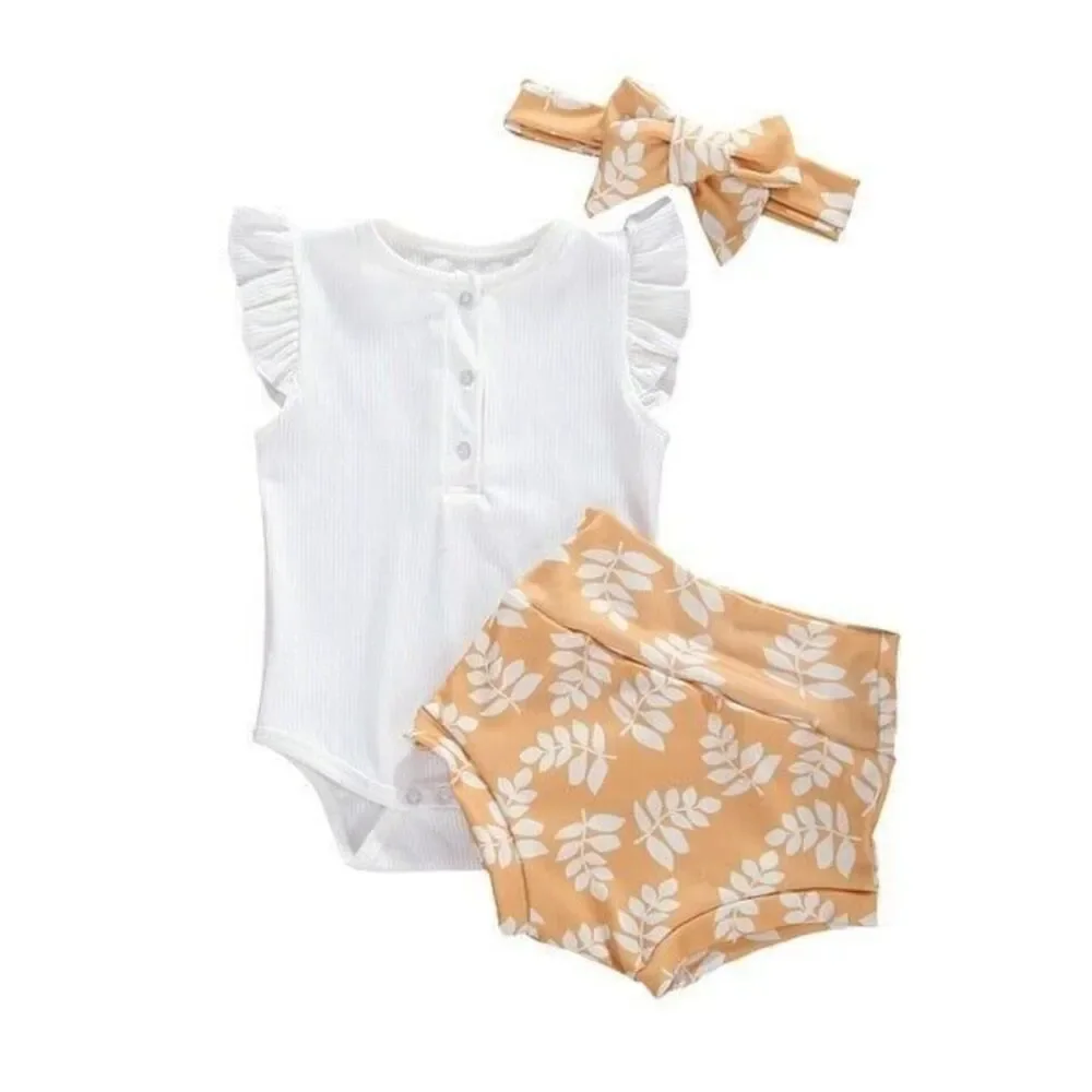 Los Angeles Boutique Girl Bodysuit Diaper Cover Bloomer Headband 3 Piece Set 6m